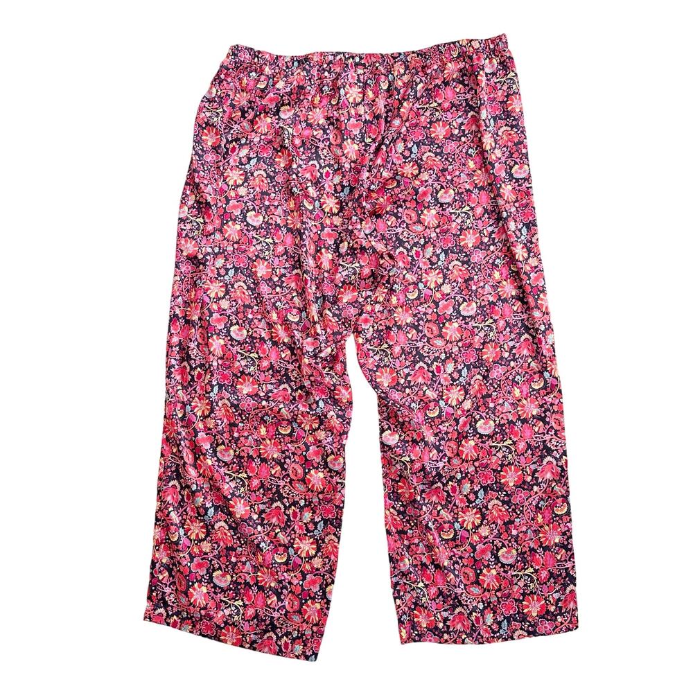 Cacique Plus High Rise Wide Leg Hot Pink Floral Satin Print Pajama Pants 26/28 - Picture 7 of 9